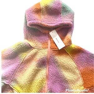 URBAN OUTFITTERS OUT FROM UNDER SCARLET TIE-DYE SHERPA /TEDDY CROPPED JACKET NWT